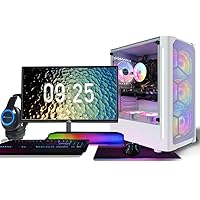 STGAubron Gaming PC Bundle with 24Inch FHD LED Monitor-Intel Core i5 3.2G up to 3.6G, 16G RAM, 512G SSD, Radeon RX 5600 XT 6G GDDR6, 600M WiFi, BT 5.0, RGB Fan x 6, RGB KB&MS&MS Pad, W10H64