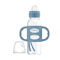 Milestones Narrow Sippy Bottle with 100% Silicone Handles,Easy-Grip Bottle with Soft Sippy Spout,8oz/250mL,BPA Free,Light-Blue,6m+