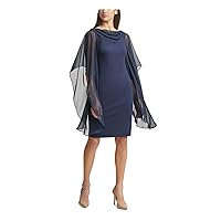 Vince Camuto Womens Navy Stretch Zippered Fitted Draped Scuba-Crepe Flutter Sleeve Cowl Neck Knee Length Evening Sheath Dress Petites 4P