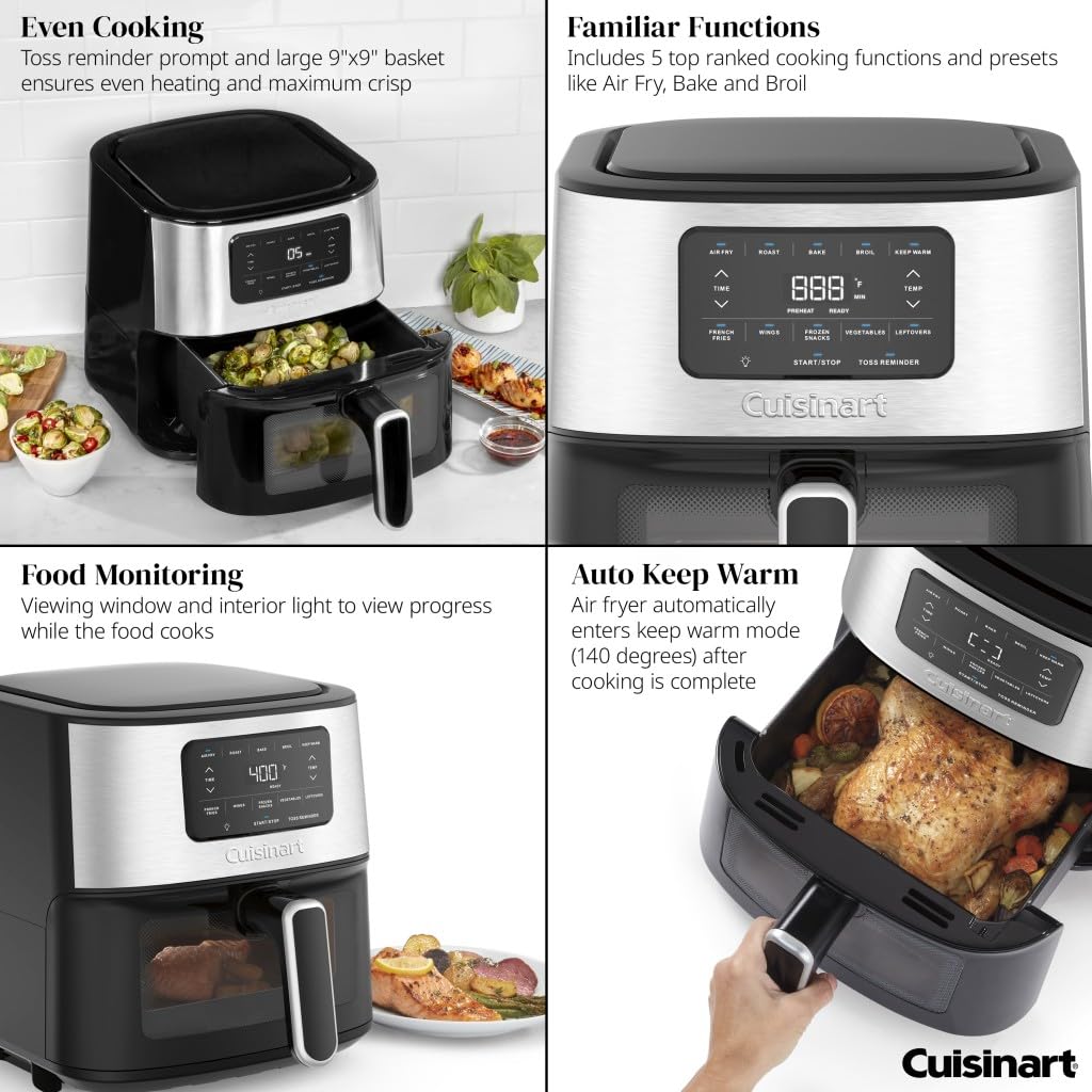 Cuisinart Airfryer, 6-Qt Basket Air Fryer Oven that Roasts, Bakes, Broils & Air Frys Quick & Easy Meals - Digital Display with 5 Presets, Non Stick & Dishwasher Safe, AIR-200