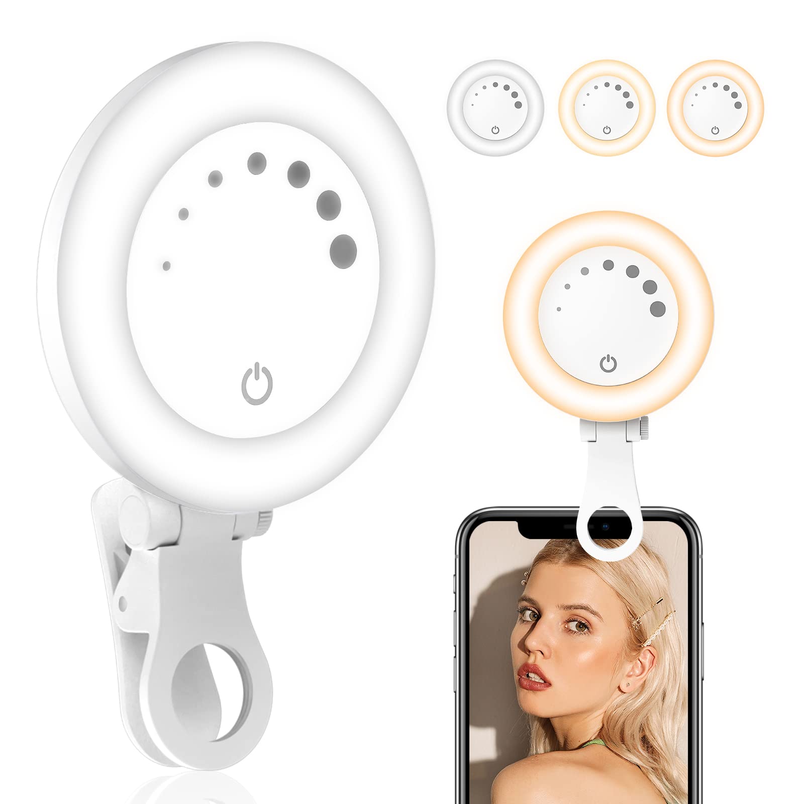 Aureday Ring Light for Phone - Selfie Light with Clip, LED Ring Light for iPhone, Portable Phone Light for Selfies, Video Recording, Makeup, Compatible with Cell Phone, Laptop, Tablet