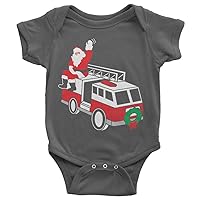 Threadrock Baby Santa Claus Waving On Fire Truck Infant Bodysuit