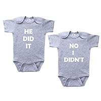 Baby Twins Outfit/He Did It No I Didn't/Sublimated Design/Super Soft Bodysuit