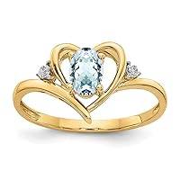 14k Yellow Gold Oval Polished Prong set Open back Diamond and Aquamarine Ring Size 7.00 Jewelry Gifts for Women