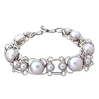 NOVICA Handmade Cultured Freshwater Cultured Freshwater Cultured Freshwater Pearl Link Bracelet .925 Sterling Silver Bridal Jewelry White India Bollywood Birthstone [7.5 in min L x 8 in max L 15 mm W]