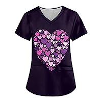 Valentine's Day Scrubs for Women Set Cute Stretchy Comfort Plus Size T Shirts for Women S-5xl with Pockets