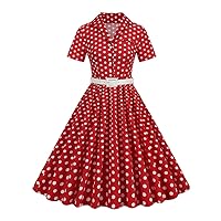 Polka Dot Robe Button Up Pleated Vintage Style Dress Women Belted Ladies Long Dresses