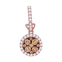 The Diamond Deal 14kt Rose Gold Womens Round Brown Diamond Circle Frame Cluster Pendant 1/2 Cttw