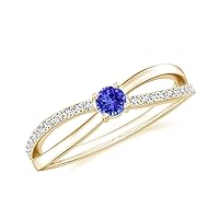 Natural Tanzanite Split Shank Promise Ring with Diamonds for Women Girls in Sterling Silver / 14K Solid Gold/Platinum