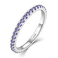 YL Stackable Ring 925 Sterling Silver Stacked Rings 1.5mm Birthstone Eternity Bands for Women
