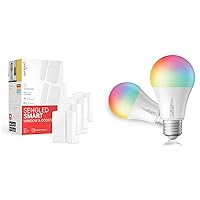 Sensor 4PK Bundle with Smart Light Bulbs A19 Color 2PK, Work with Alexa, Google Home, SmartThings, Zigbee, Hub Required