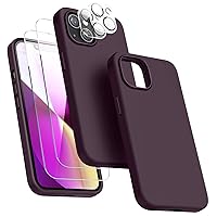 Dssairo [5 in 1 Designed for iPhone 13 Case, with 2 Pack Screen Protector + 2 Pack Camera Lens Protector, Liquid Silicone Slim Shockproof Protective Phone Case [Microfiber Lining] 6.1 (Dark Purple)…