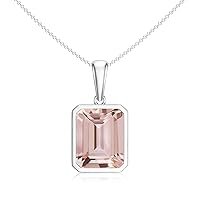 Natural Morganite Emerald-Cut Pendant Necklace for Women in Sterling Silver / 14K Solid Gold/Platinum