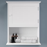 (White Wall-Mounted Cabinet – Kitchen, Pantry, Laundry Room Organizer with Open Shelf – Bathroom Storage Furniture, 20.5