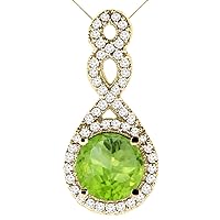 10K Yellow Gold Natural Peridot Eternity Pendant Round 7x7mm with 18 inch Gold Chain