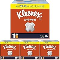 Kleenex Anti-Viral Facial Tissue, 3-Ply, 1 cube box, 55 Sheets (Pack of 4)