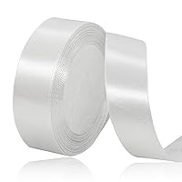 White Satin Ribbon 3/4 Inches x 25 Yards, Solid Color Fabric Ribbon for Gift Wrapping, Crafts, Hair Bows Making, Wreath, Wedding Party Decoration and Sewing Projects