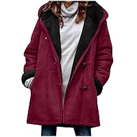 Oversized Winter Warm Coats For Women 2023 Sherpa Fleece Lined Jacket with Hood Parka Faux Suede Outerwear