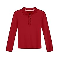 Nautica Girls' School Uniform Long Sleeve Polo Shirt, Button Closure, Comfortable & Breathable Fabric