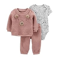 Carter's Baby Girls' Cardigan Sets, Bear Sherpa/Pink, 6m