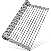 MERRYBOX Roll Up Dish Drying Rack, Over The Sink Dish Rack Foldable, Heat-Resistant, Anti-Slip Silicone Coated Dish Drainer for Kitchen Counter, Large & Multipurpose Sink Drying Rack, 20.5