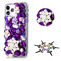 STENES Sparkle Case Compatible with Samsung Galaxy S23 Ultra Case - Stylish - 3D Handmade Bling Pearl Flowers Rhinestone Crystal Diamond Design Cover Case - Violet