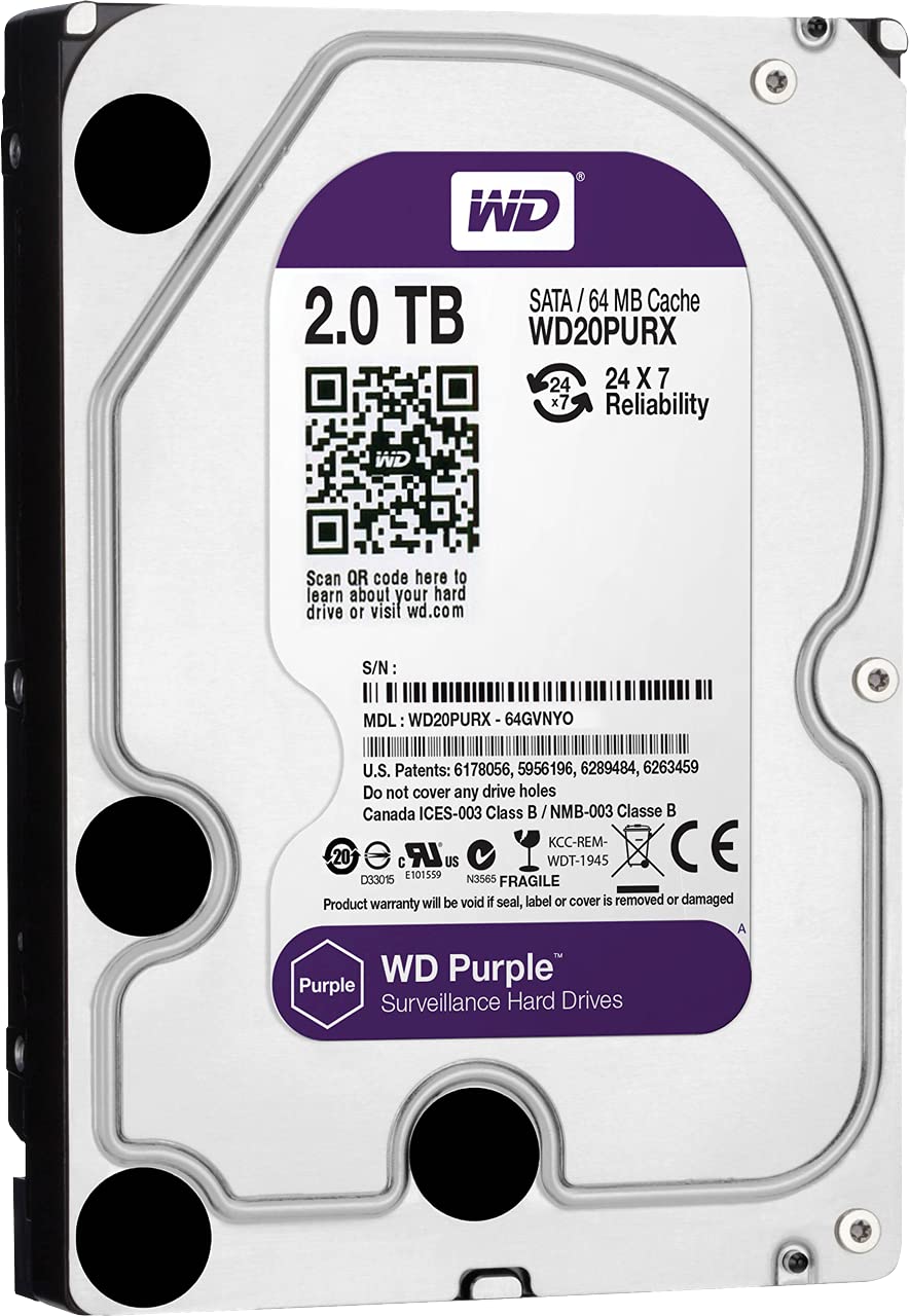 WD Purple 2TB Surveillance Hard Disk Drive - 5400 RPM Class SATA 6 Gb/s 64MB Cache 3.5 Inch - WD20PURX [Old Version]