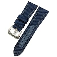 26mm Nylon Canvas Cow Leather Watch Strap Watchband for Panerai Pam985 Submersiblea Luminor Accessories Bracelet (Band Color : Blue Silver Clasp, Band Width : 26mm)