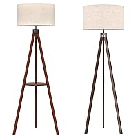 LEPOWER Wood Tripod Floor Lamp (Dark Brown) Mid Century Standing Lamp (Brown)