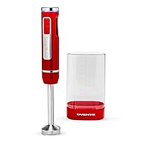 OVENTE Electric Cordless Immersion Hand Blender 200 Watt 8-Mixing Speed with Stainless Steel Blades, Heavy-Duty Portable & Rechargeable Perfect for Smoothies, Puree Baby Food & Soup, Red HR781R