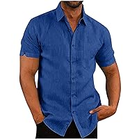 Men's Linen Shirts Short Sleeve Casual Shirts Button Down Summer Beach Vacation Stylish Shirt Hawaiian Shirts for Men