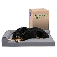 Furhaven Cooling Gel Dog Bed for Large/Medium Dogs w/ Removable Bolsters & Washable Cover, For Dogs Up to 55 lbs - Pinsonic Quilted Paw L Shaped Chaise - Titanium, Large