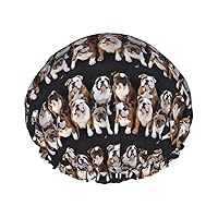 English Bulldogs Print Shower Caps Elastic Reusable Waterproof Bath Caps Double Layer Hair Cap for Women Men