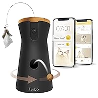 360° Cat Camera + Cat Nanny w/Smart Alerts (Requires Phone App Subscription): Home Emergency & Activity Alerts | 360° Rotating Cat Tracking, Treat Toss, Color Night Vision, 2-Way Audio