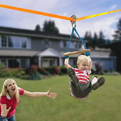 hooroor Slackline Pulley with 52FT Zip Line, Monkey Bar, Ninja Warrior Obstacle Course-Outdoor Backyard Toys for Kids&Adults-Jungle Gym Playset