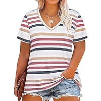 RITERA Plus Size Tops For Women Oversized Summer Basic V Neck Short Sleeve Henley Shirt Casual Tunic Shirts XL-5XL