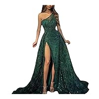 Luxury Wedding Evening Dresse Elegant One Shouder Split Women Party Night Sequined Prom Gowns Vestidos (Color : Green, Size : Small)