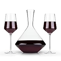 Viski Raye Bordeaux Wine Glasses & Decanter Set - Premium Crystal Clear Glass, Modern, Stemmed, Flat Bottom, Red Wine Gift - Set of 3 , 16 oz and 30 oz