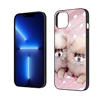 Pomeranians Puppies and Point Printed Case for iPhone 14 Plus Cases 6.7 Inch - Tempered Glass Shockproof Protective Phone Case Cover for iPhone 14 Plus,Not Yellowing