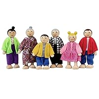Dolls House People 6 Family Figures Wooden Doll House Figures Dress-Up Happy Families Dolls with Cute Expressions for Boy and Girl Gift, Dolls House People