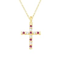 Shineadime Cross Pendant Necklace Round Cut 0.20 Simulated Birthstone And 0.13 Natural Diamond Bar Set Along With 18