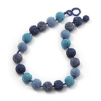 Avalaya Chunky Navy Blue/Light Blue Glass Beaded Necklace - 54cm Length