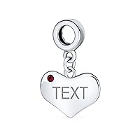 Bling Jewelry Engravable Initial Monogram Crystal Accent Dangle Heart Charm Bead For Women Teen .925 Sterling Silver European Bracelet Simulated Birthstone Colors