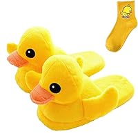 Duck Slippers, Novelty Animal Slippers, Yellow Duck Plush Cotton Slippers Antiskid Indoor Home Slippers for Women