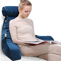 Shredded Foam Reading Pillow with Detachable Neck Roll & Big Bed Backrest Pillow for Bed with Arms and Side Pocket - Perfect for Back Support While Relaxing, Gaming, Reading