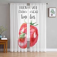 Vegetables Tomatoes Sheer Curtains 96 Inch Length 2 Panels Set, Semi Transparent Voile Rod Pocket Curtains for Living Dining Room Bedroom Drapes Red Fruits Painting Modern White