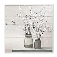 Stupell Industries Willow Flower Still Life Neutral Grey Painting Wall Plaque, 12 x 12, Multi-Color