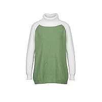 Womens Turtleneck Long Sleeve Knit Sweater Casual Loose Cozy Pullover Blouse Two-Color Stitching Sleeve Jumper Tops
