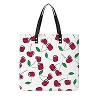 Cartoon Cherry PU Leather Tote Bag Top Handle Satchel Handbags Shoulder Bags for Women Men