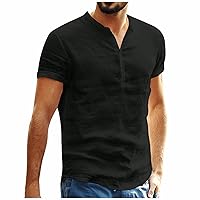 Mens Linen Shirt,Short Sleeve Plus Size Trendy 2024 Shirt Fashion Solid Button Blouse Casual T-Shirt Tees